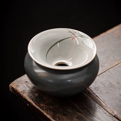 Retro Hand-Painted Tea Waste Jar - Large Covered Wastewater Vessel for Tea Ceremony (Multi-Function as Brush Washer & Cup Rinse)