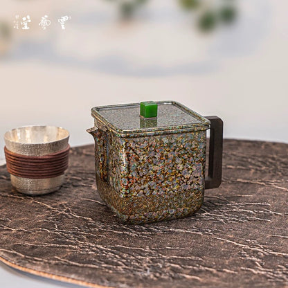 999 Pure Silver Handcrafted Teapot - Suzhou-Style Square Teapot with Auspicious Cloud Motif & Slow-Colored Patina