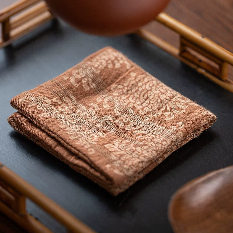 Pure Linen Tea Towel Set - Minimalist Jacquard Tea Table Runner with Absorbent Coasters (Dry Tea Ceremony Cloth & Teapot Care Kit)