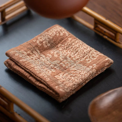 Pure Linen Tea Towel Set - Minimalist Jacquard Tea Table Runner with Absorbent Coasters (Dry Tea Ceremony Cloth & Teapot Care Kit)