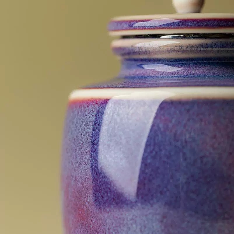 Artisan Purple Jun Ware Tea Container - Small Ceramic Tea Tin with Wabi-Sabi Aesthetic