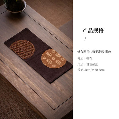 Vintage Canvas Lotus Tie-Dye Tea Mat – Dry Brewing Ceremony Tablecloth with Absorbent Pad (Gongfu Tea Accessory Set)