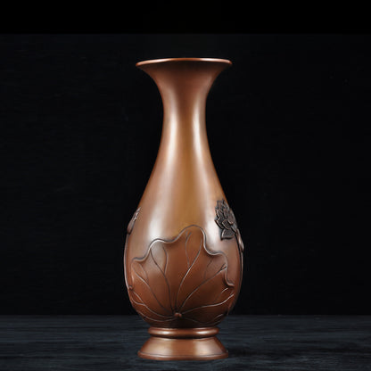 Copper lotus leaf vase ornament Chinese copper vase home furnishing living room TV cabinet decoration housewarming gift