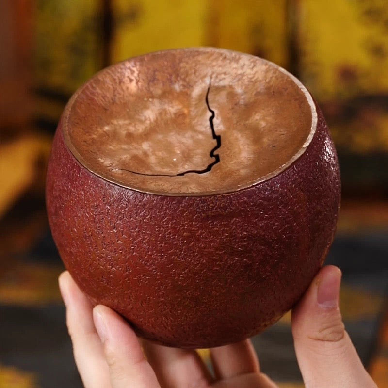 Handmade Vintage Copper Jian Shui Tea Waste Container – Covered Tea Water Bowl, Tea Residue Collector, and Rinse Water Pot for Tea Ceremony