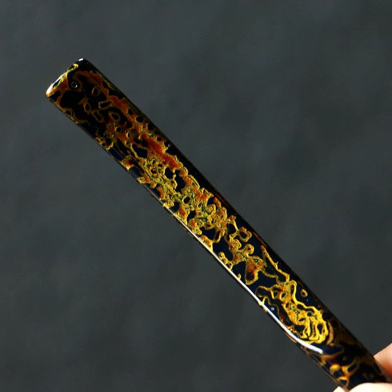 Gold-Leaf Ginkgo Tea Tools – Handmade Lacquered Bamboo Scoop & Tea Tray