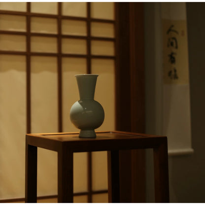Shadow Blue Twin-Handled Vase－ Song Dynasty Style Scholar's Object (Celadon Flower Vase for Tea Room & Study)