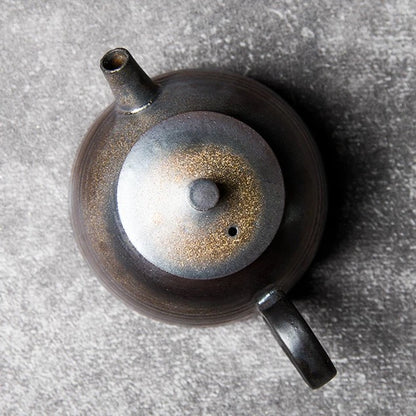 Handmade Gold-Glazed Ceramic Teapot – Zen-Inspired Coarse Clay Tea Brewer with Ball Filter, Small Gongfu Teapot (Single Pot)