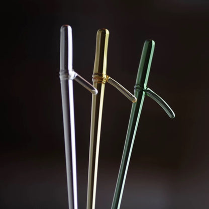 Elegant Bamboo-Inspired Glass Tea Scoop – Transparent Household Tea Tool for Measuring, Awakening, and Serving Tea | Multi-Purpose Tea Scoop, Pick, Stirrer, and Tea Leaf Holder | Essential Tea Ceremony Accessory