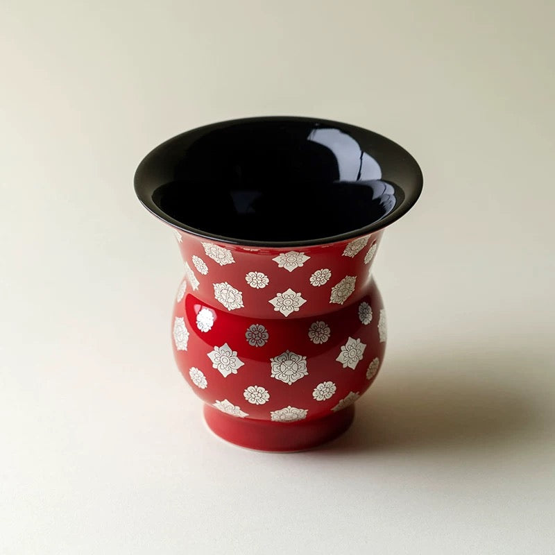 Luxury Gold & Silver Inlaid Multicolor Gem Floral Jian Shui – Premium Ceramic Chinese Red Water Jar (Tea Residue/Waste Water Holder)