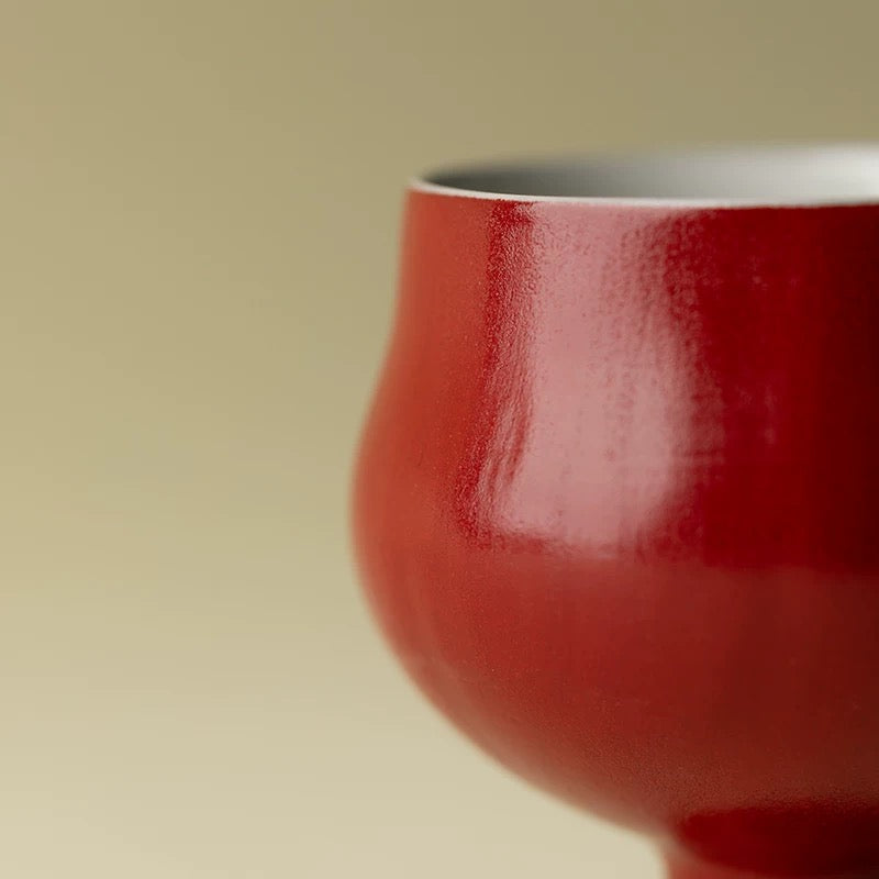Signature Chinese Red Tea Cup - Rustic Handmade Terracotta with Vermilion Lacquer