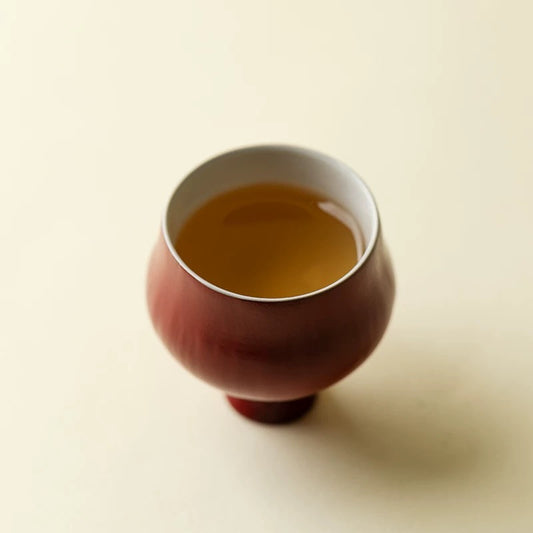Signature Chinese Red Tea Cup - Rustic Handmade Terracotta with Vermilion Lacquer