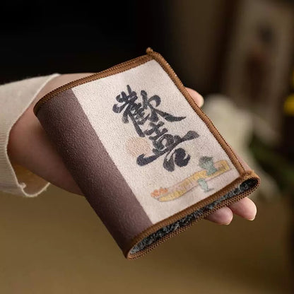 Microsuede Calligraphy Tea Towel – Luxury Two-Tone Absorbent Mat for Chinese Tea Ceremonies (Gongfu Teapot Care & Table Protection)