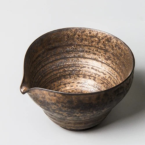 Handmade Coarse Clay Fairness Cup - Gold-Gilded Ceramic Tea Pitcher, Japanese Minimalist Gongfu Tea Set with Nurturing Patina
