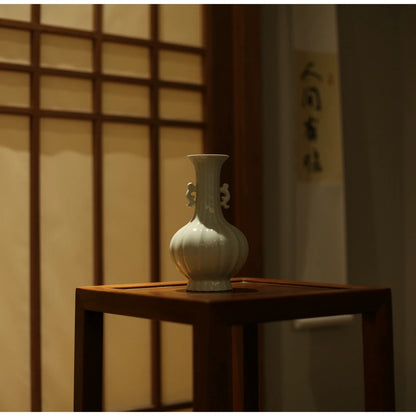 Shadow Blue Twin-Handled Vase"－ Song Dynasty Style Scholar's Object (Celadon Flower Vase for Tea Room & Study)