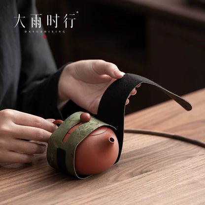 Monsoon-Proof Hook & Loop Tea Wrap— Velcro Straps for Zisha Teapot Protection (Travel-Ready Wrapping System for Outdoor Tea Ceremonies)