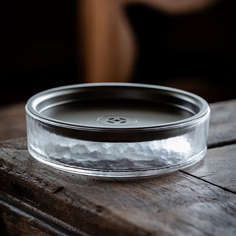 Vintage Glass Tea Waste Water Jar - Large Covered Wastewater Container for Tea Ceremony (Multi-Functional as Brush Rinse & Cup Cleaner)