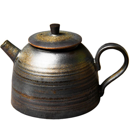 Handmade Gold-Glazed Ceramic Teapot – Zen-Inspired Coarse Clay Tea Brewer with Ball Filter, Small Gongfu Teapot (Single Pot)
