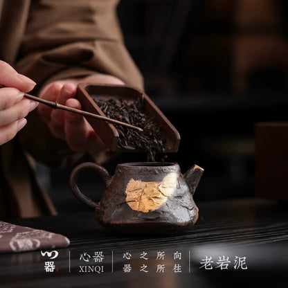 Golden Glaze Wood-Fired "Sancai" Tea Bowl - Handheld Retro Style Japanese-inspired Single Tea Set for Home Brewing & Gongfu Tea Ceremony