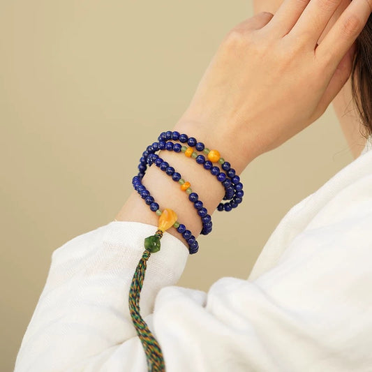 Celestial Blue Mala - 108-Count Genuine Afghan Lapis Lazuli Prayer Beads with Multi-Wrap Design