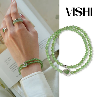Serene Calabash Jade Bracelet
－ Natural Hetian Jade Beaded Bracelet (Fresh Apple Green, Neo-Chinese Elegance)