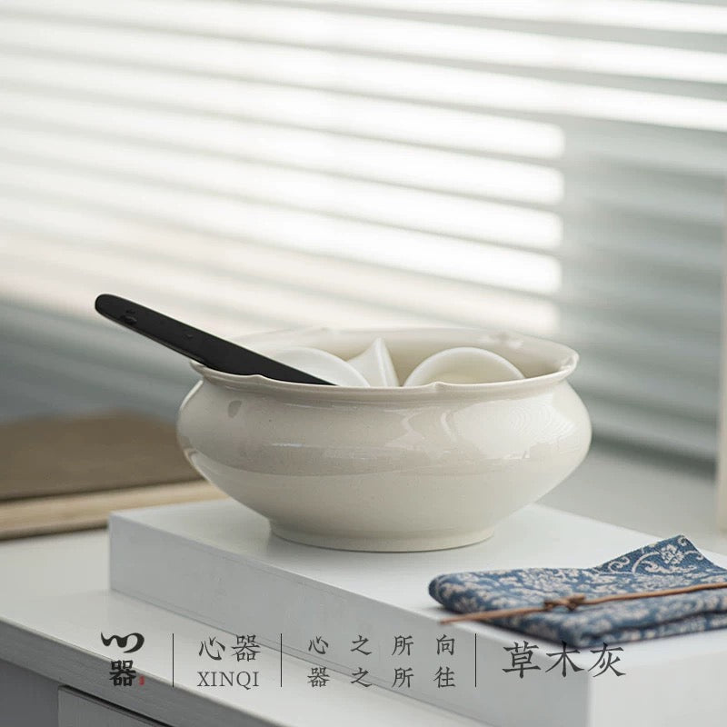 Zen Ash Tea Cleansing Vessel" - Ceramic Tea Bowl Washer & Waste Water Jar (Wabi-Sabi Style Gongfu Tea Set Essential)