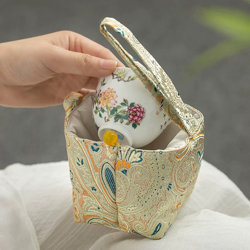 Woven Cotton Tea Accessory Pouch Set – Portable Drawstring Bags for Travel Tea Cups & Canisters (Owner’s Cup Storage Solution)