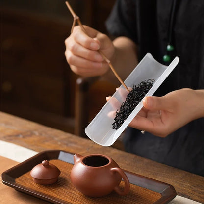 Handcrafted Glass Tea Scoop Duo - Organic Bamboo Tea Pick Set with Vintage Tea Needle & Leaf Spoon (Gongfu Ceremony Tools)