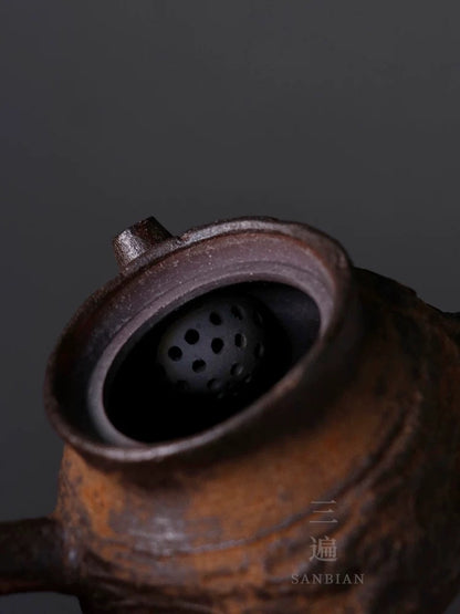 Japanese Wabi-Sabi Hand-Pinched Teapot – Ins-Style Creative Yixing Clay & Stoneware Lidded Cup, Easy-to-Season Handheld Gongfu Tea Set