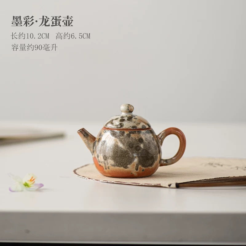Handmade Wood-Fired Ceramic Teapot – Retro Wabi-Sabi "Dragon Egg" Small Teapot with Filter (Japanese Rustic Style, Kiln-Transformed Glaze)