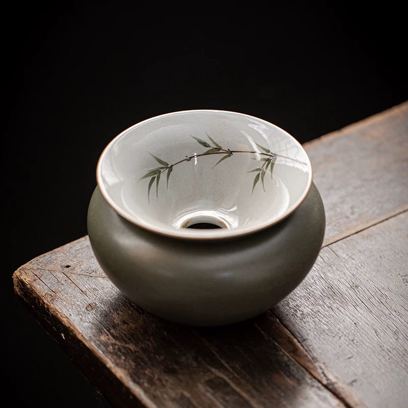 Retro Hand-Painted Tea Waste Jar - Large Covered Wastewater Vessel for Tea Ceremony (Multi-Function as Brush Washer & Cup Rinse)