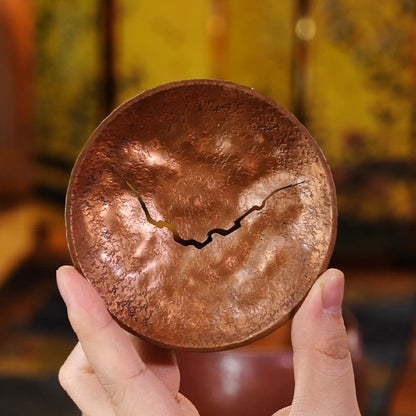 Handmade Vintage Copper Jian Shui Tea Waste Container – Covered Tea Water Bowl, Tea Residue Collector, and Rinse Water Pot for Tea Ceremony