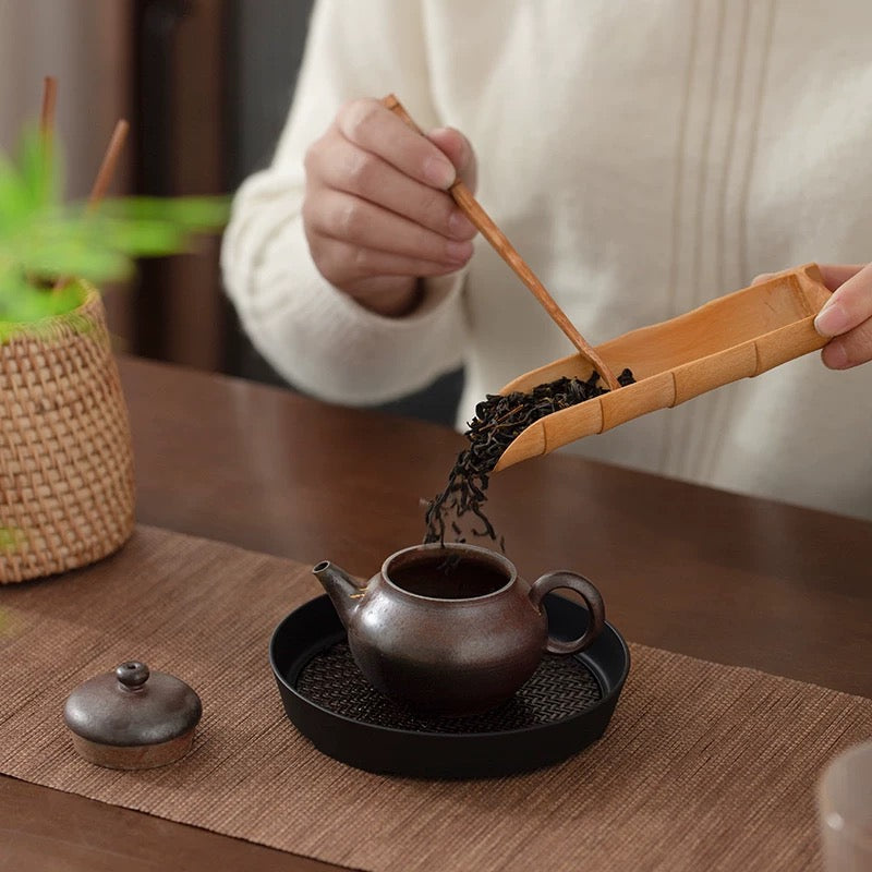 Bamboo 'Six Gentlemen' Tea Ceremony Set - Includes Teapot Brush, Tea Scoop, Pick, Funnel, Tongs & Storage Tube with Rattan Mat