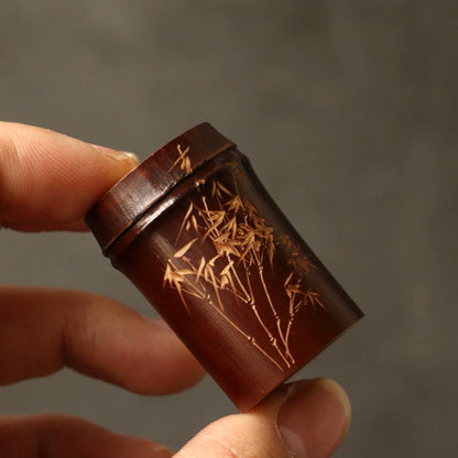 Aged Black Bamboo Teapot Stand – Handmade Lid Rest for Purple Clay & Iron Teaware