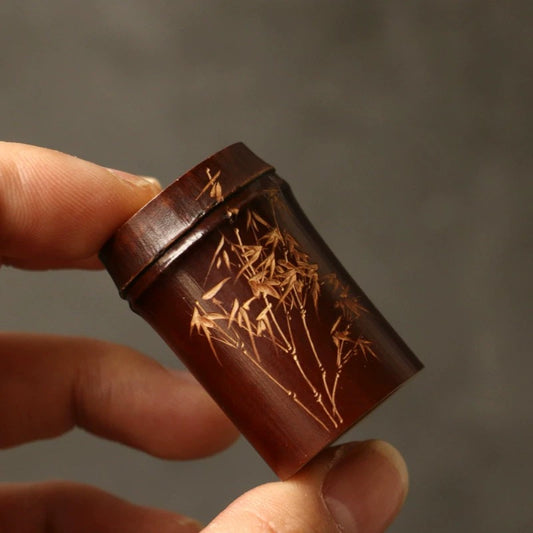 Aged Black Bamboo Teapot Stand – Handmade Lid Rest for Purple Clay & Iron Teaware