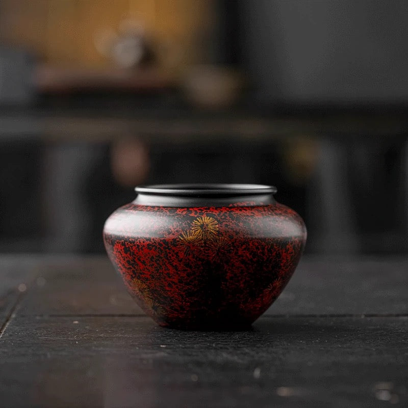 Antique Iron Lacquer Tea Waste Vessel— Multi-Functional Tea Debris Jar with Waste Water Lid (Traditional Dry/Wet Tea Ceremony Essential)
