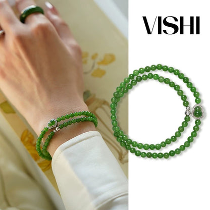 Serene Calabash Jade Bracelet
－ Natural Hetian Jade Beaded Bracelet (Fresh Apple Green, Neo-Chinese Elegance)