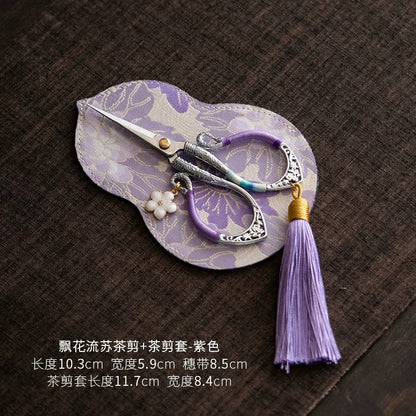 Mini Tea Scissors – Decorative Brocade-Covered Snips for Cutting Tea Bags & Leaves, Tea Ceremony Accessory