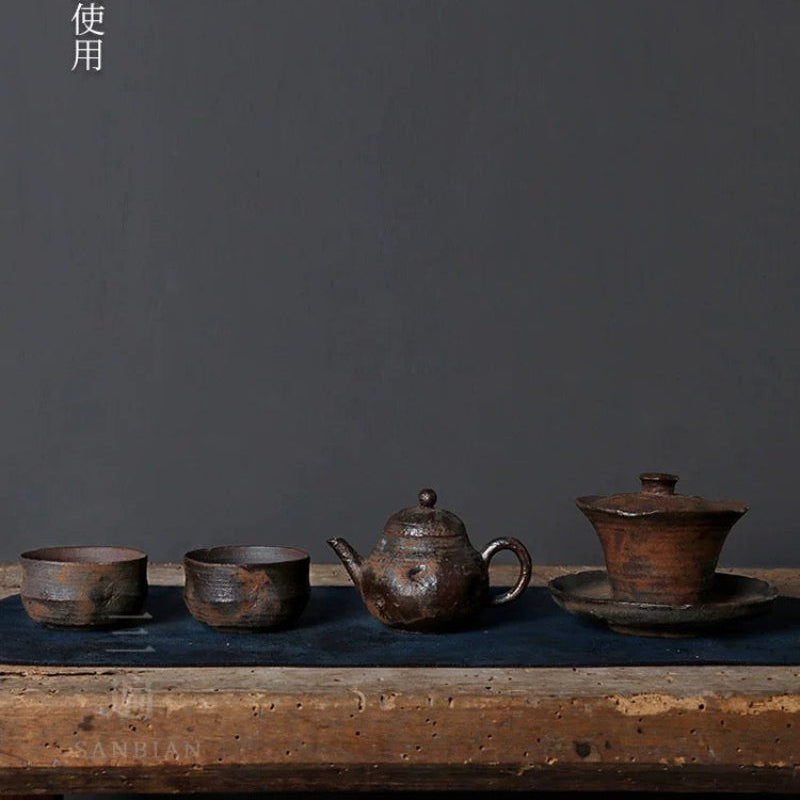 Japanese Wabi-Sabi Hand-Pinched Teapot – Ins-Style Creative Yixing Clay & Stoneware Lidded Cup, Easy-to-Season Handheld Gongfu Tea Set