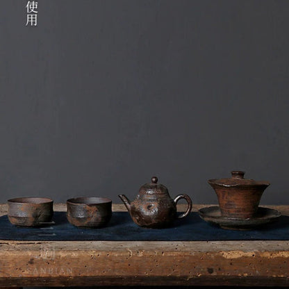 Japanese Wabi-Sabi Hand-Pinched Teapot – Ins-Style Creative Yixing Clay & Stoneware Lidded Cup, Easy-to-Season Handheld Gongfu Tea Set