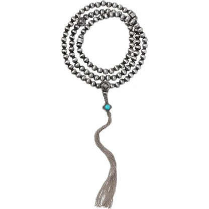 Sterling Silver 108-Bead Mala - Handcrafted 925 Silver Buddhist Prayer Bracelet with Antique Finish