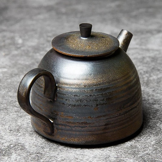 Handmade Gold-Glazed Ceramic Teapot – Zen-Inspired Coarse Clay Tea Brewer with Ball Filter, Small Gongfu Teapot (Single Pot)