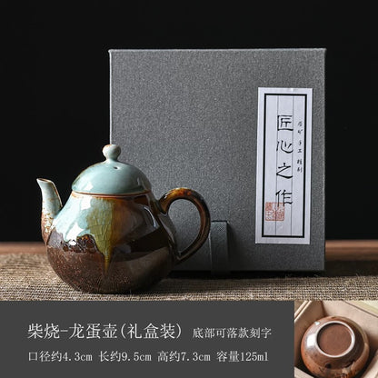 Handmade Wood-Fired Ceramic Teapot – Retro Wabi-Sabi "Dragon Egg" Small Teapot with Filter (Japanese Rustic Style, Kiln-Transformed Glaze)