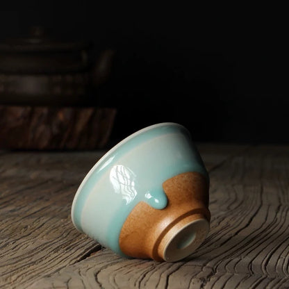 Premium Celadon Tea Cup – Handmade 'Weeping Glaze' Porcelain with Oil-Sheen Finish