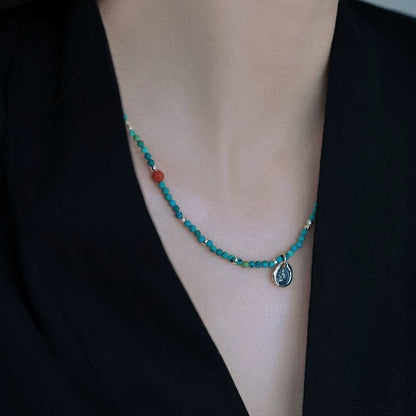 Faceless Serenity Bracelet－ 925 Sterling Silver & Turquoise Beaded Triple-Wrap Bracelet (Unisex)