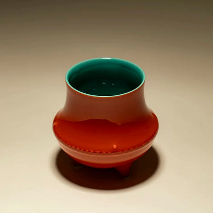 Palace Red Tripod Tea Waste Container - Premium Dry-Brew Ceramic Discard Vase
