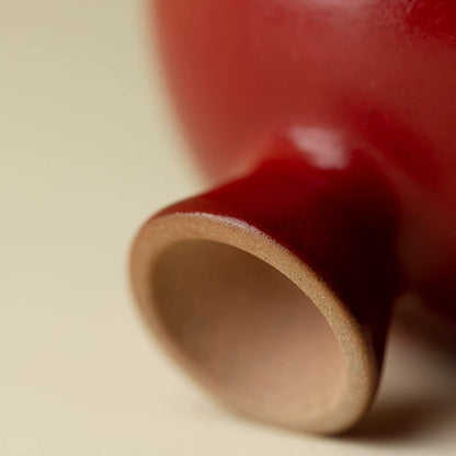 Signature Chinese Red Tea Cup - Rustic Handmade Terracotta with Vermilion Lacquer