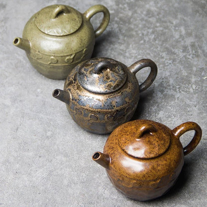 Handmade Retro Ceramic Teapot – Wood-Fired Kungfu Tea Set with Gilded Glaze, Japanese-Style Coarse Clay Small Teapot with Filter, Home Brewing Pot