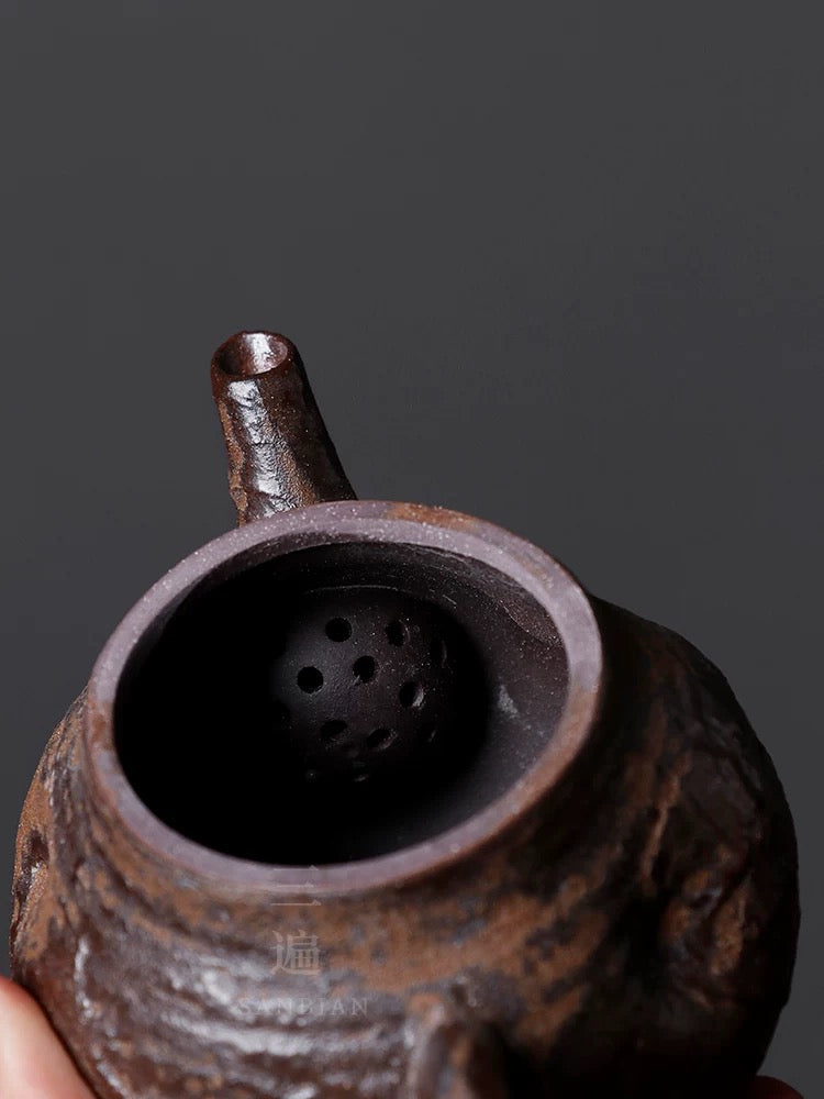 Japanese Wabi-Sabi Hand-Pinched Teapot – Ins-Style Creative Yixing Clay & Stoneware Lidded Cup, Easy-to-Season Handheld Gongfu Tea Set