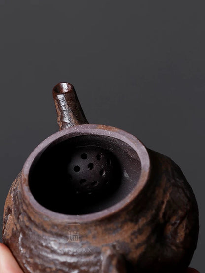 Japanese Wabi-Sabi Hand-Pinched Teapot – Ins-Style Creative Yixing Clay & Stoneware Lidded Cup, Easy-to-Season Handheld Gongfu Tea Set