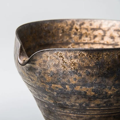 Handmade Coarse Clay Fairness Cup - Gold-Gilded Ceramic Tea Pitcher, Japanese Minimalist Gongfu Tea Set with Nurturing Patina